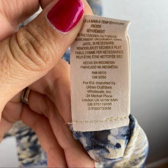 Free People Easy Rider Sheer Chiffon Button Down Blouse Cream and Blue Women's S - Picture 8 of 8